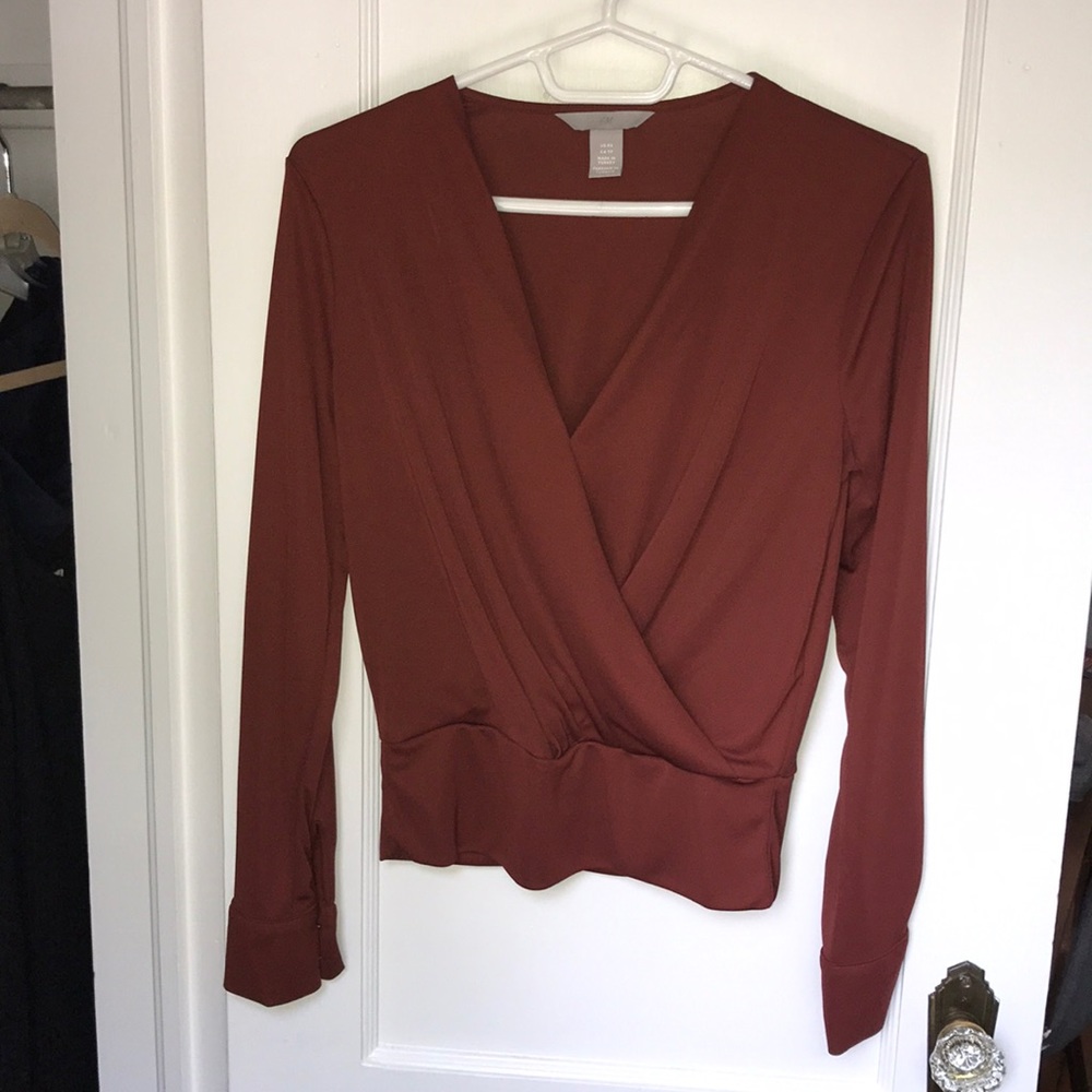 H&M Burgundy Long-sleeve Blouse